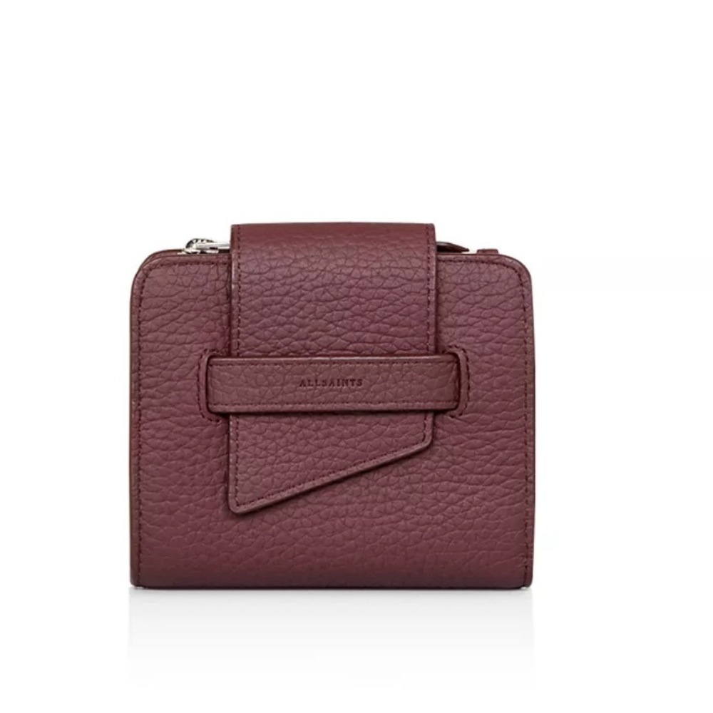 All Saints Burgundy Leather Ray Textured Wallet